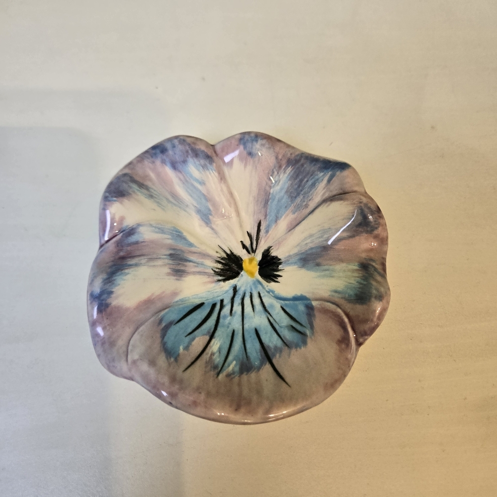 Vintage Ceramic handpainted stangle pansy trinket teabag dish